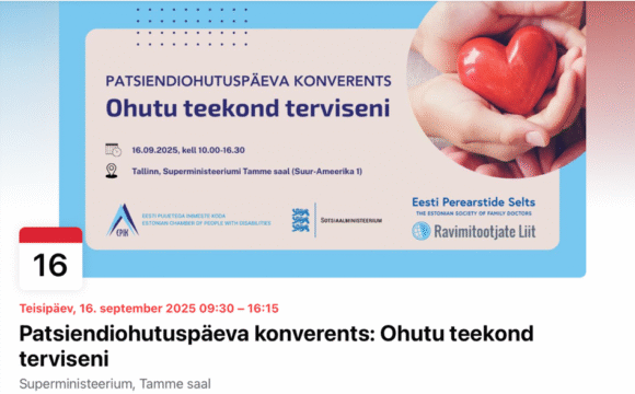 KUTSE: patsiendiohutuspäev – ohutu teekond terviseni 16.09.2025